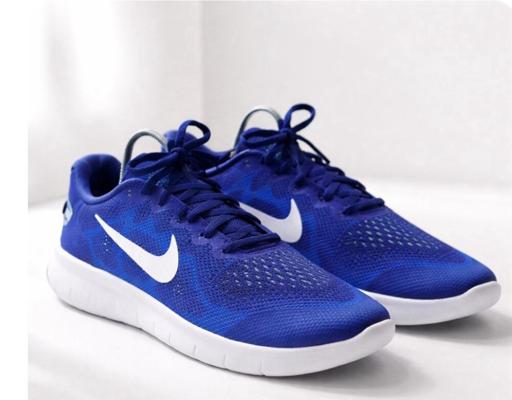 Nike Free Blue White Swoosh Lime Green Sz 7 Youth Wmn 8-8.5 Equivalent Sneakers